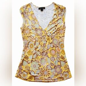 Express Yellow Floral V-Neck Top